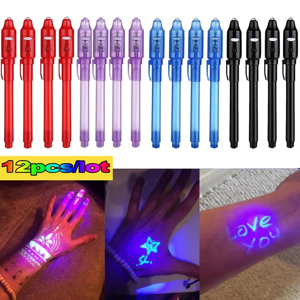 4-12pcs Invisible Ink Pen Spy Pen with UV Light Magic Marker for Secret Message Treasure Box Prizes Kids Party Favors Toys Gift