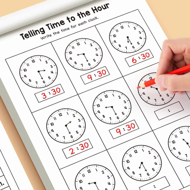 Children's Time Concept Practice Workbook, Suitable for Home School and Kindergarten Activities, Includes Reading and Math Practice Sheets, Perfect for Classroom Teaching and Back-To-School Supplies. Christmas Gifts.