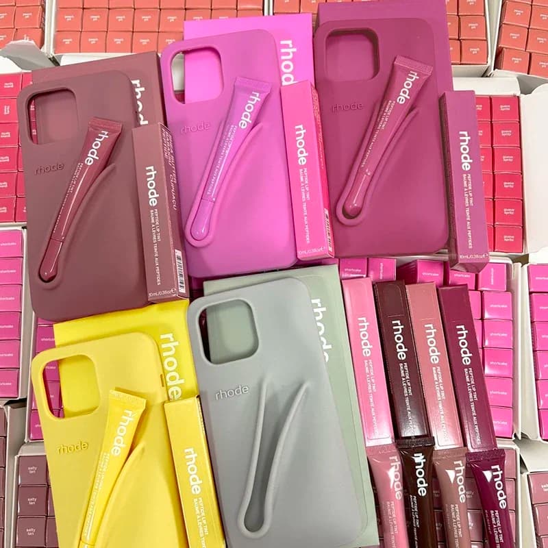 For iPhone 17 Pro Max Air 15 14 13 12 11 17 ProMax Plus Phone Case Gray Toast Ribbon Espresso Holder Silicone Lipstick Cover