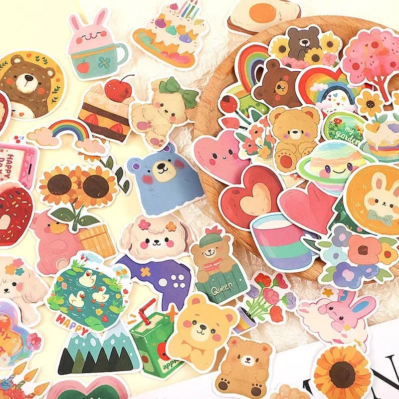 108PCS Original Korean Cute Cartoon Bear Styles Watercolor Stickers for Bicycle Hand Account Pencil Case Decals