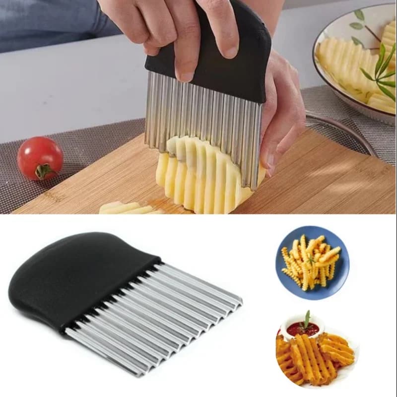 Stainless Steel Potato Chip Slicer Dough Vegetable Fruit Crinkle Wavy Kitchen Knife Cutter Chopper French Fry Maker Tools Gadget