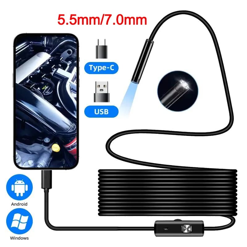 5.5/7.0MM Type-C Endoscope Camera  with 6 Adjustable LEDs USB Android Flexible Inspection Borescope for Phone PC