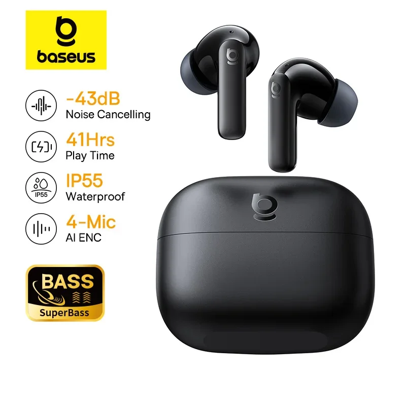 Baseus Bass EP10/BP1 NC -43dB Noise Cancelling ANC True Wireless Earbuds Bluetooth 6.0 In-Ear Wireless Earphones 4-Mics Ear buds