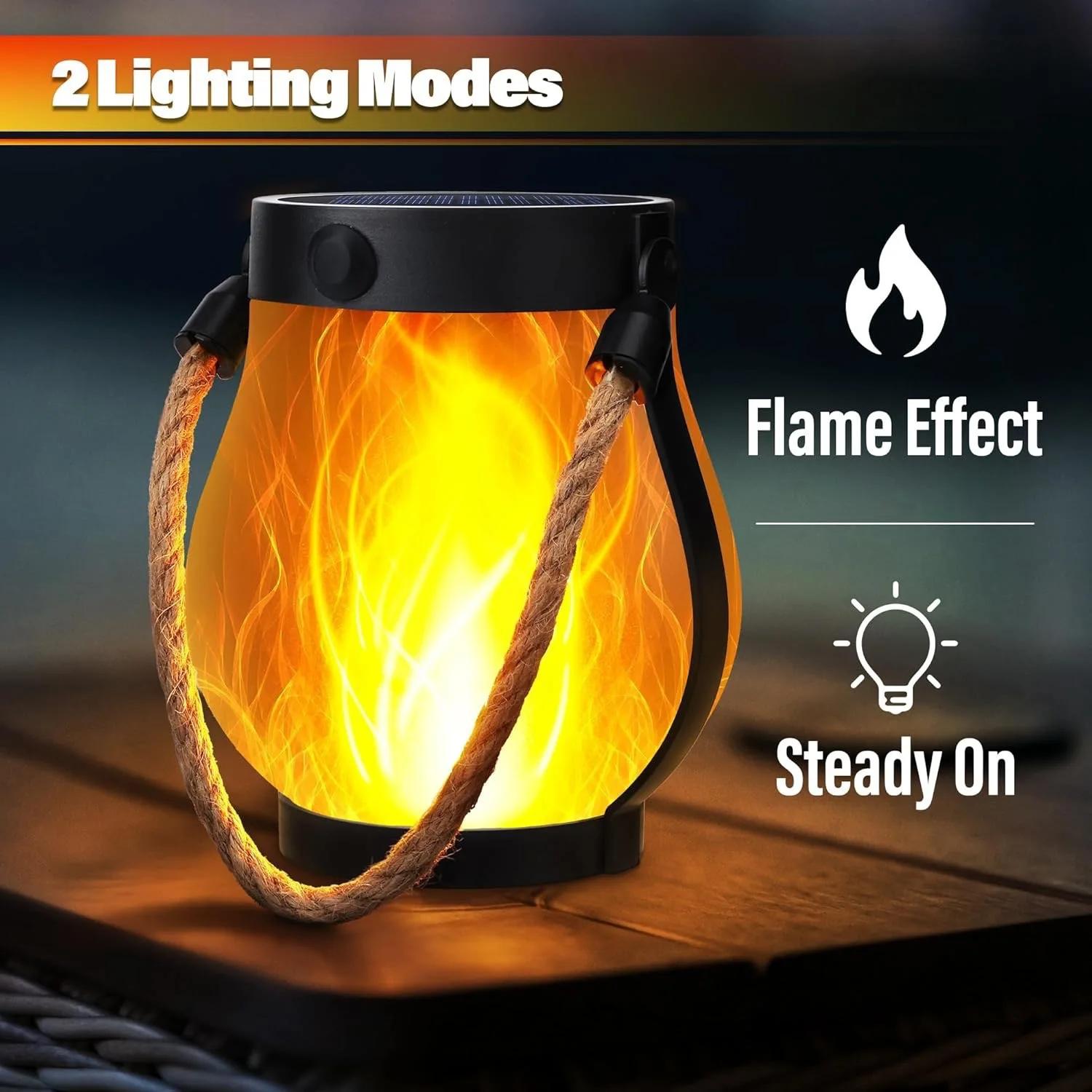 Solar Flame Rope Lantern Type-C Fast Charging Waterproof Hanging Lamp with Flickering 3D Flame for Garden Patio Camping Decor