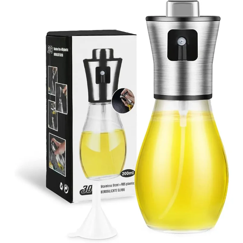 Oil Sprayer for Cooking, 200ML Olive Oil Sprayer Mister, Stainless Steel Oil Spray Bottle, Portable Oil Spritzer Kitchen Gadgets
