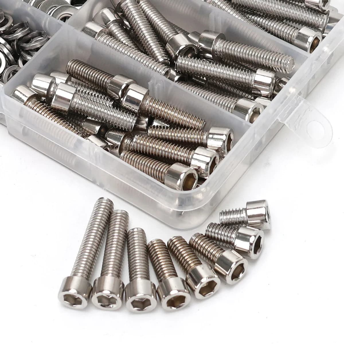 600pcs Stainless Steel Hex Socket Head Nuts and Bolts Set - M3, M4, M5, M6 Cup Head Hex Socket Heads - Includes Flat Washers