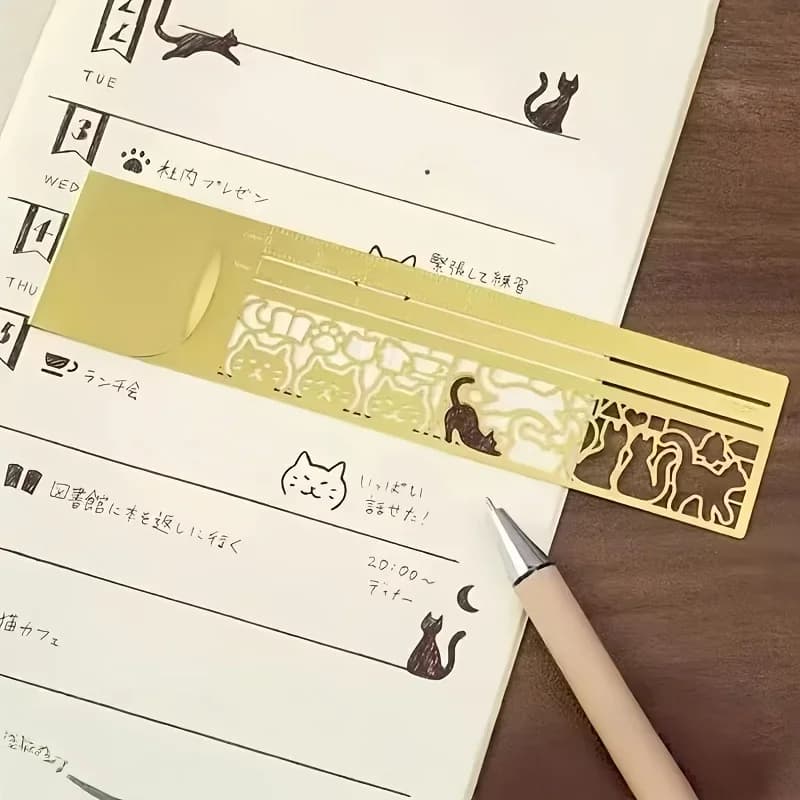1 PC Cute Cat Bookmark - Double-Sided Ruler for Diary/Planner/Notes, Creative Stationery Gift