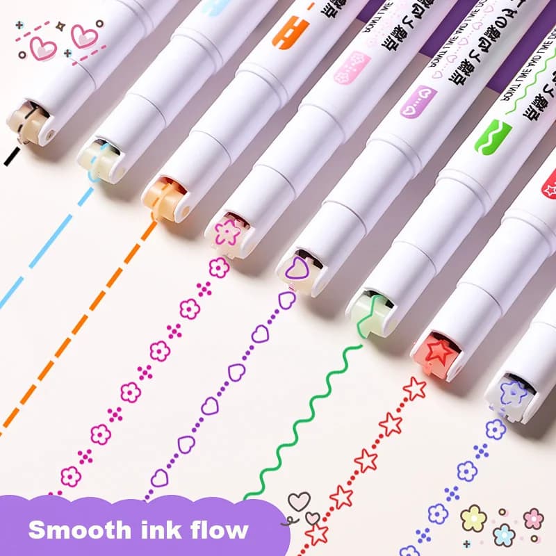 6Pcs Set Flower Shape Outline Pens Highlighter Marker Curve Roller Tip Pen Cute Stationery Kawaii Graffiti School Accessories