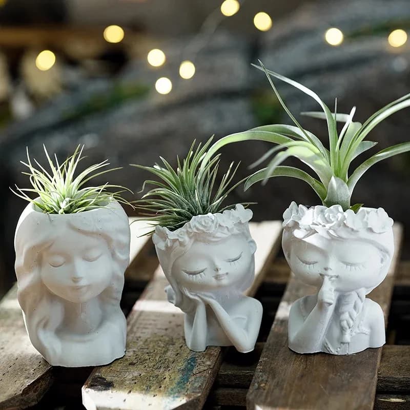 Pretty Girl Flower Pot Cement Silicone Molds Resin Candle Holder Vessel Plaster Concrete Mold for Indoor Planters Creations